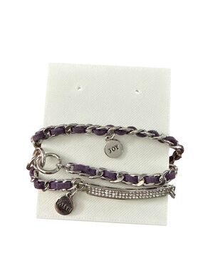 Premier Designs Playful Purple Suede Silver Chain Wrap Charm Bracelet 22"